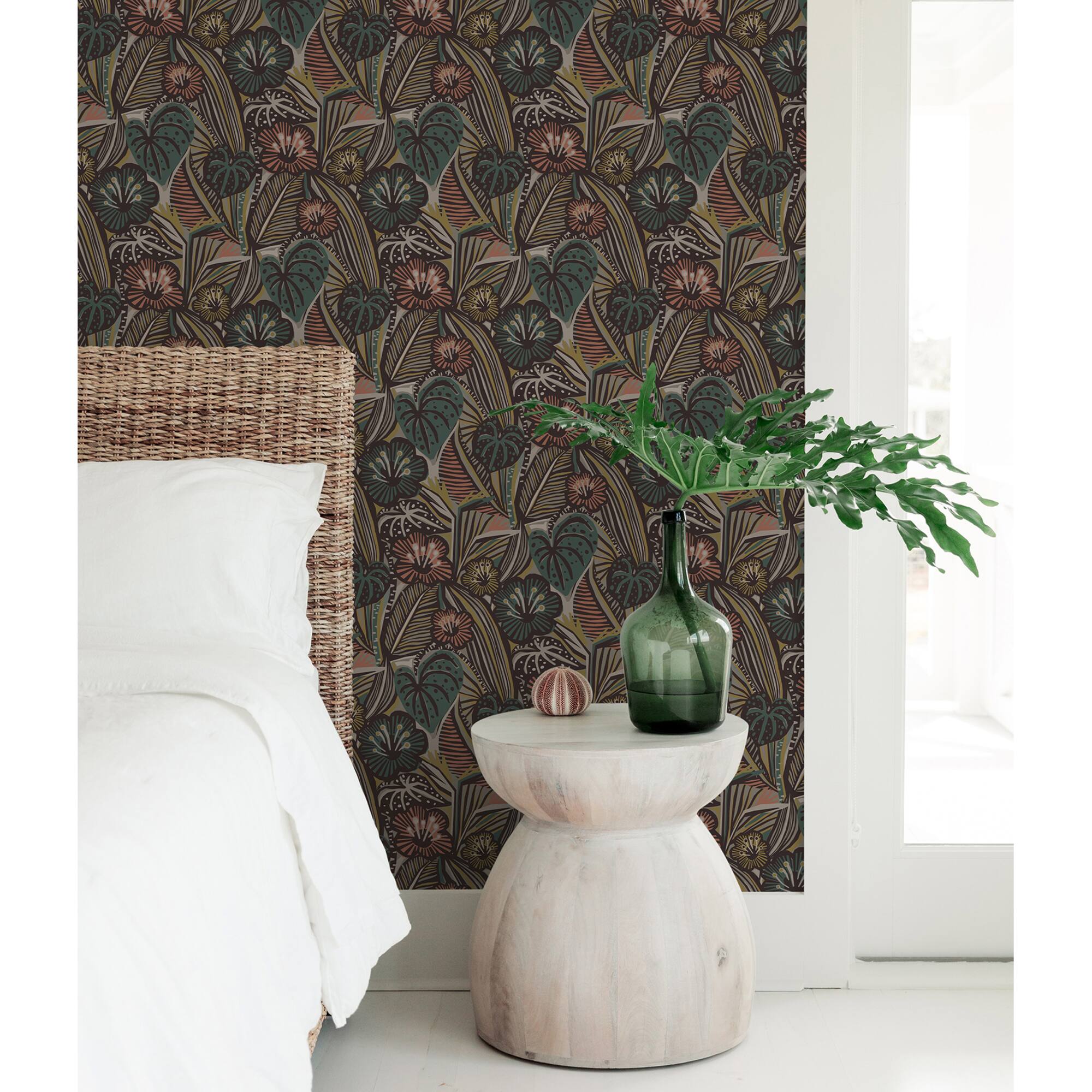 Coral Teal Lotusland Peel & Stick Wallpaper